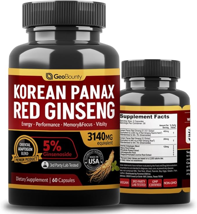 Korean Panax Red Ginseng, Red Ginseng 3140mg (Ginsenoside 5%) Korean 60 Capsules