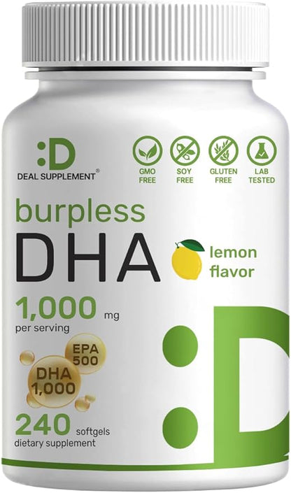 DHA Supplements | 240 Softgels, Burpless, 1000mg + 500mg, Wild