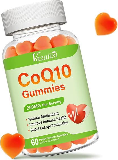 High Absorption CoQ10 Gummies 250mg, Plus Omega-3, Magnesium, B12 for 5X Better Q10 Supplement- 60Cts