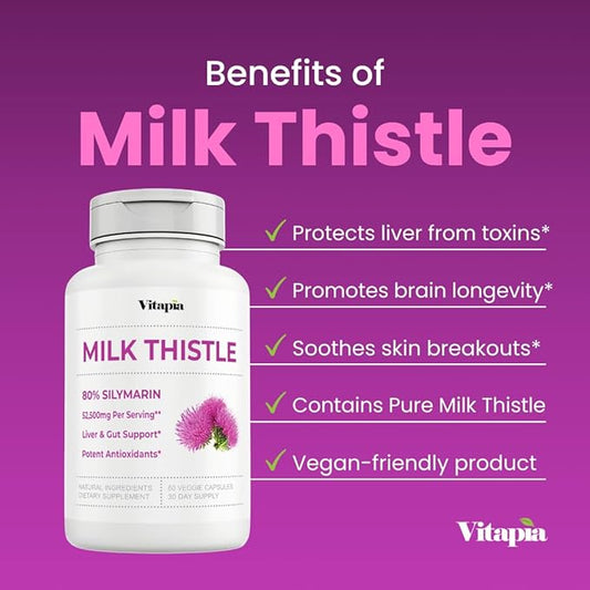Organic Milk Thistle Supplement 70:1 Extract, 80% Silymarin, 60 Vegan