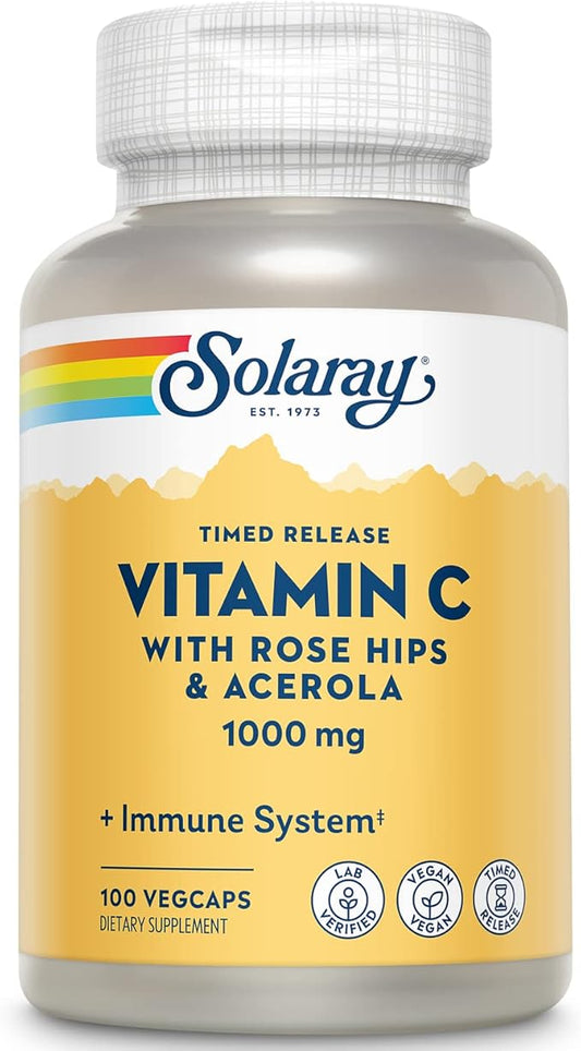 SOLARAY Vitamin C 1000mg 60 Day 100 Servings, 100 VegCaps