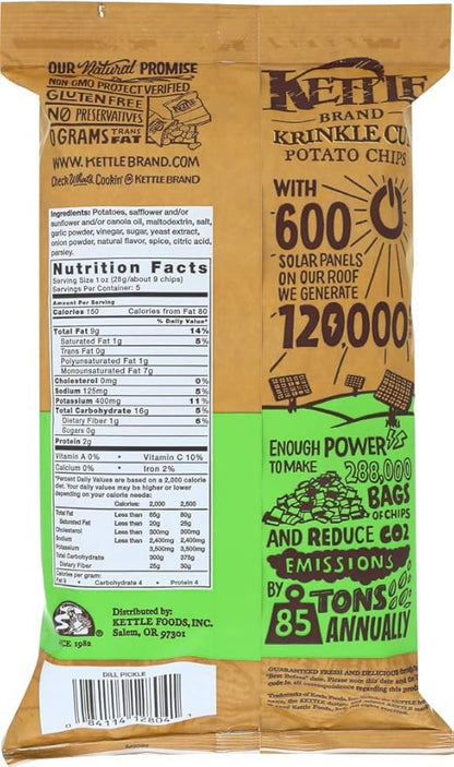 Kettle Brand Potato Chips, Krinkle Cut Dill Pickle Kettle Chips, 5 Oz