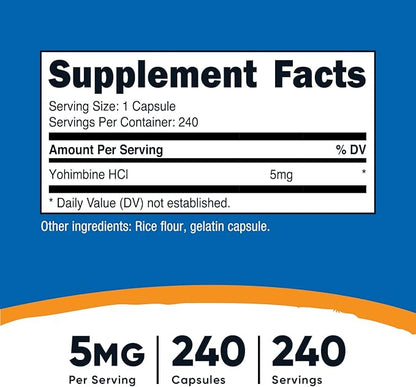 Nutricost Yohimbine HCl 5mg, 240 Capsules (2 Bottles) - Extra Strength - Gluten Free & Non-GMO