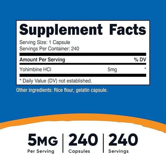 Nutricost Yohimbine HCl 5mg, 240 Capsules (2 Bottles) - Extra Strength - Gluten Free & Non-GMO