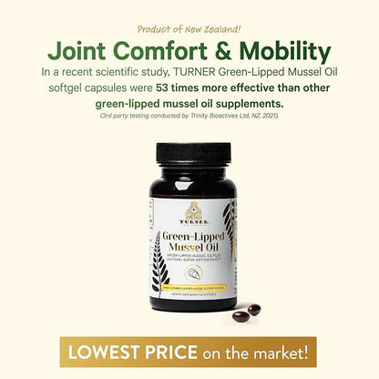 TURNER New Zealand Green Lipped Omega-3 53x Higher UAF1000+ Super 3 Bottles, 180 Softgels