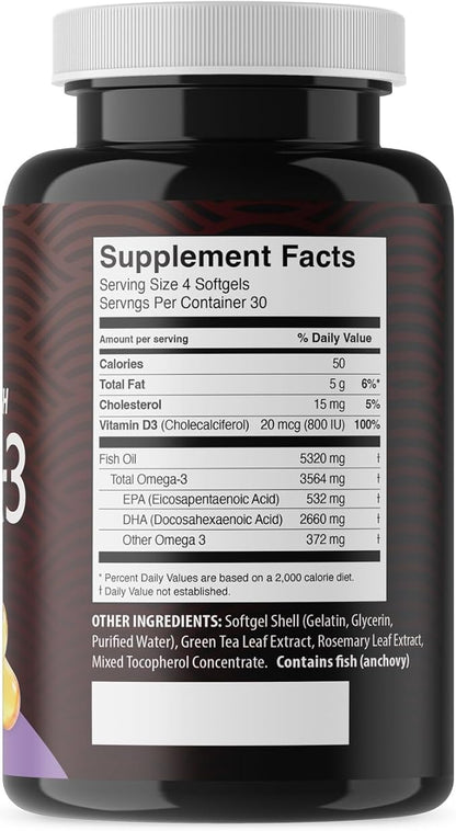 5X Ultimate Strength High DHA Omega-3 3560mg Omega 3 Fish 120 Softgel