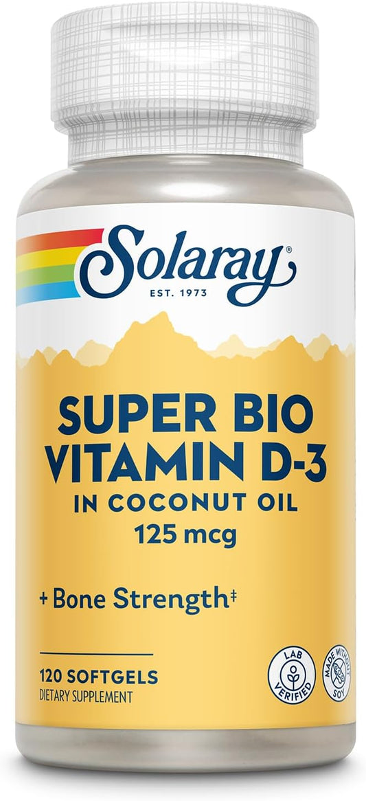 Solaray Super Bio Vitamin D3 in D3 Vitamin 5000 IU 60-Day Guarantee 120 Softgels, 120 Servings