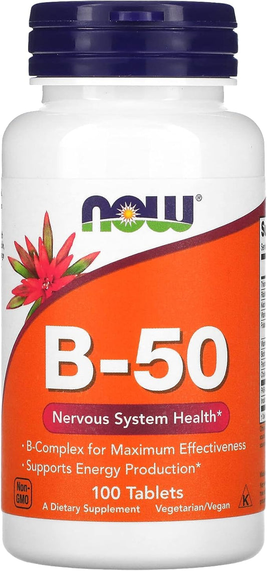 NOW Supplements, Vitamin B-50 mg, Energy 100 Tablets