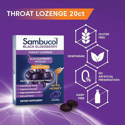 Sambucol Black Elderberry Throat Lozenge 3-Pack (60 (60 Total