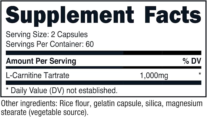 Nutricost L-Carnitine Tartrate 1000mg, 120 Capsules - 500mg Per Capsule (60 Servings)