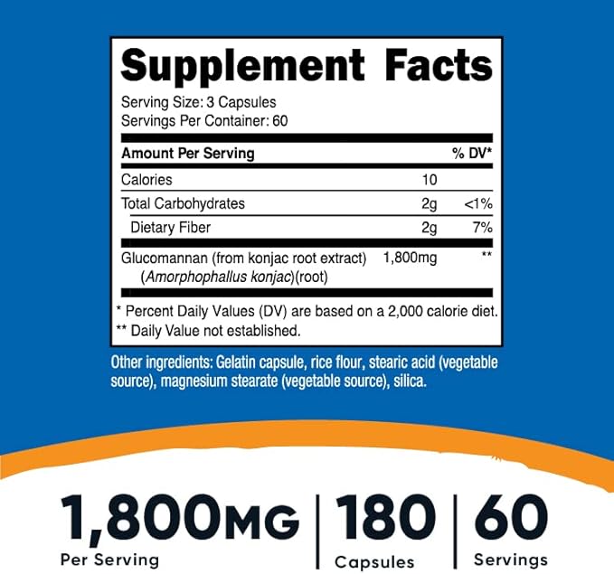 Nutricost Glucomannan 1,800mg Per Serving, 180 Capsules