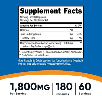 Nutricost Glucomannan 1,800mg Per Serving, 180 Capsules