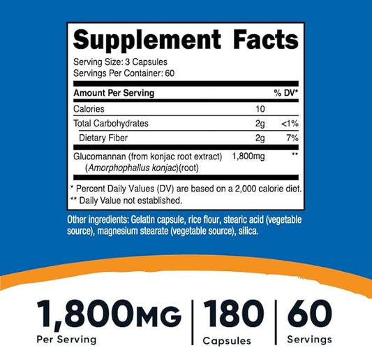 Nutricost Glucomannan 1,800mg Per Serving, 180 Capsules