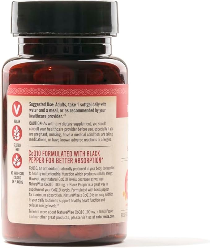 NatureWise CoQ10 100mg Softgels, High Absorption CoQ10 with 90 Softgels[3-Month Softgels[3-Month Supply]