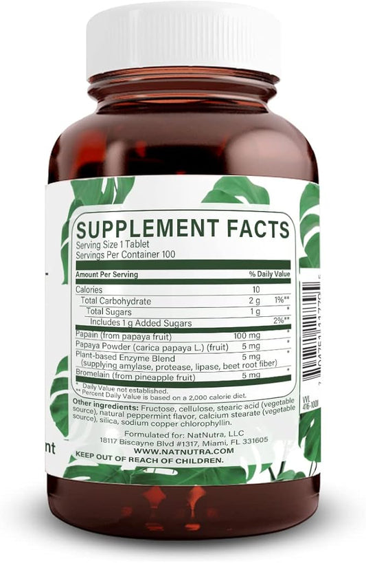 Natural Nutra Chewable Peppermint Digestive Enzyme 100 Tablets