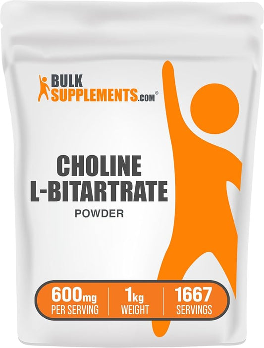 BulkSupplements.com Choline Bitartrate Powder - as Choline L-Bitartrate, Choline Supplement, Choline 600mg - Gluten Free, 600mg per Serving, 1kg (2.2 lbs) (Pack of 1)