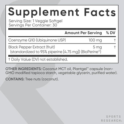 Sports Research Vegan CoQ10 100mg 30 Count