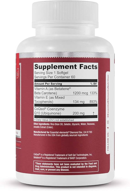 Essential Elements CoQ10 200mg Softgels Q10 Supplement 2.6 Times 60 Count, 2 Month