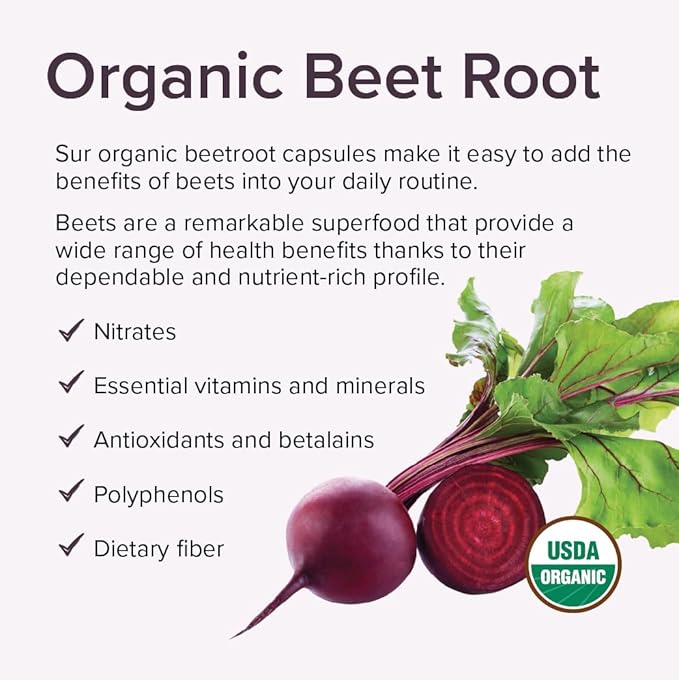 Sur Organic Beet Root Capsules 1000mg (120 Capsules)