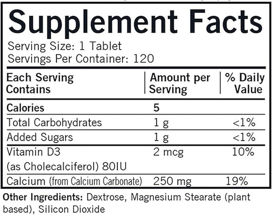 Kirkman - Calcium 250mg with Vitamin D3-120 Tablets - Essential Minerals - Helps Maintain Strong Bones - Hypoallergenic