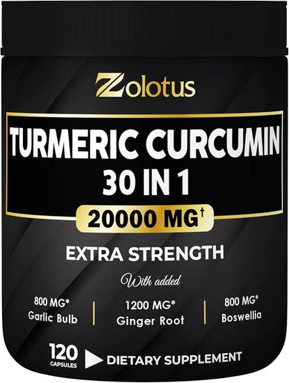 30 in 1 Turmeric Curcumin + 95% Curcuminoids, 20000mg, with 120 Capsules