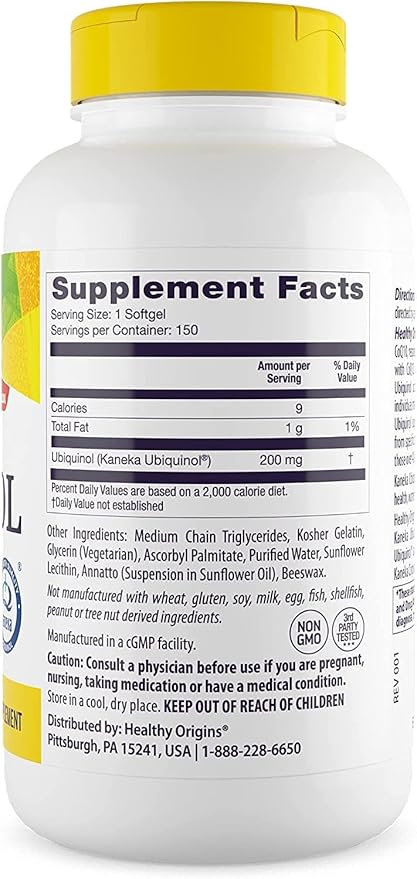 Healthy Origins Ubiquinol (Active form of CoQ10), 200 200 mg CoQ10 - 150 Softgels