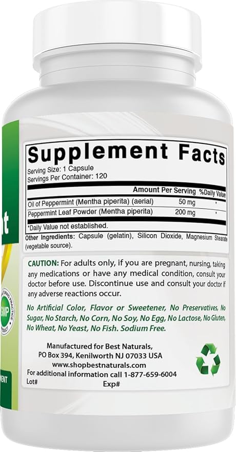 Best Naturals Peppermint Oil Bowel Soothing 250 mg, 120 Count