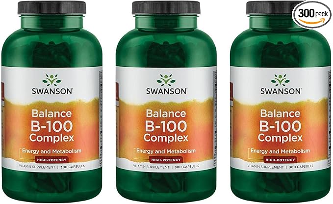 Swanson B-100 B-Complex Vitamins Energy Cardio 300 Capsules (3 Pack)