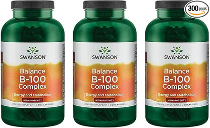 Swanson B-100 B-Complex Vitamins Energy Cardio 300 Capsules (3 Pack)
