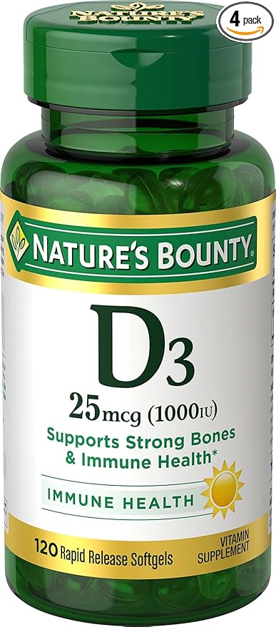 Nature's Bounty Vitamin D3, 1000IU, High 120 Softgels, 4