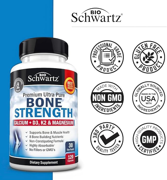 Bone Strength Calcium Supplement D3, K2, K2, C, 8 Bone-Building 120 Veggie