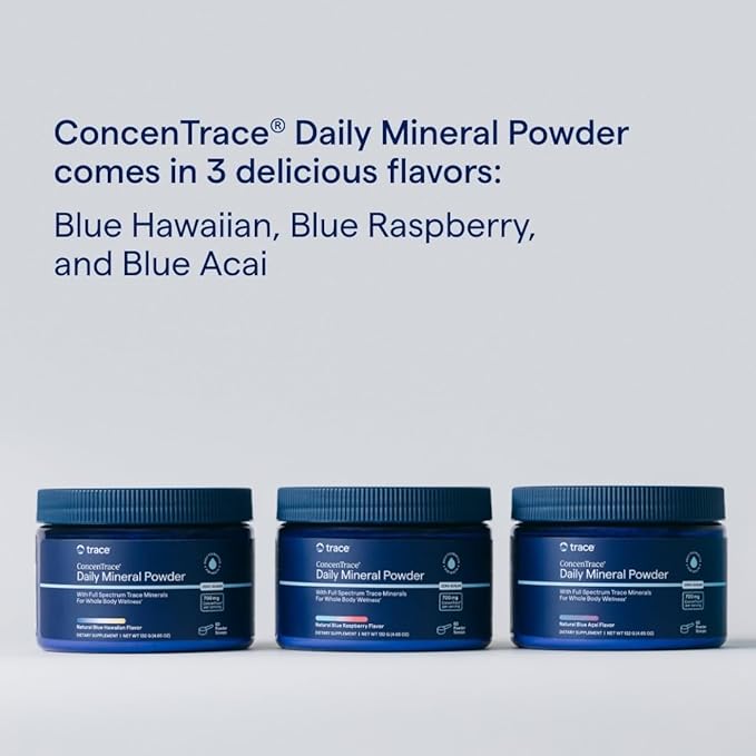 Trace Minerals ConcenTrace Daily Mineral Powder 60 Servings - 700mg of ConcenTrace per Serving (About 15 Drops) Full Spectrum for Whole Body Wellness- Blue Hawaiian Flavor