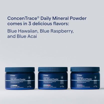 Trace Minerals ConcenTrace Daily Mineral Powder 60 Servings - 700mg of ConcenTrace per Serving (About 15 Drops) Full Spectrum for Whole Body Wellness- Blue Acai Flavor