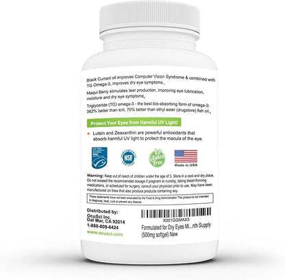 Formulated for Dry Eyes Mini-softgels of Omega-3, Black B12 and D3 (2 (2 Month (180 mini