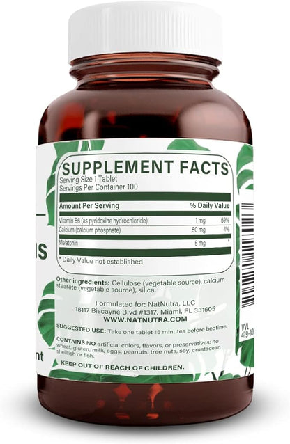 Natural Nutra Vegan Melatonin 5mg B6, Fast 100 Tablets