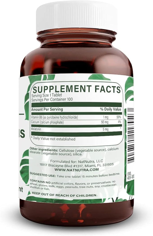 Natural Nutra Vegan Melatonin 5mg B6, Fast 100 Tablets