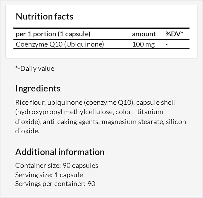 Coenzyme Q10 100 mg per Capsule 90 Vegan 3 Months