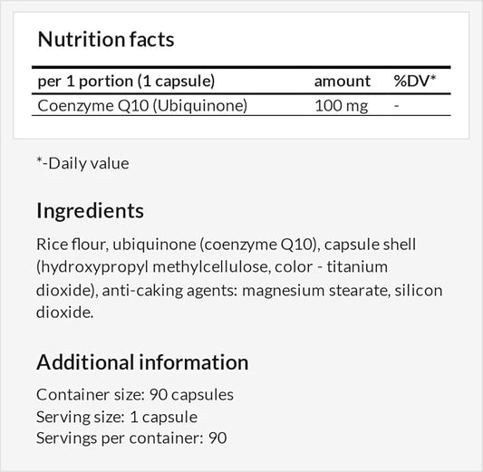 Coenzyme Q10 100 mg per Capsule 90 Vegan 3 Months