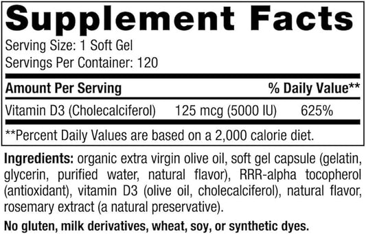 Nordic Naturals Vitamin D3 5000, Orange 120 Mini 5000 IU D3 - 120 Servings