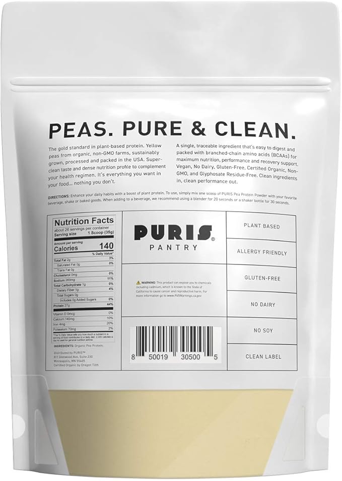 PURIS® Organic Pea Protein Powder, 100% 2 LB