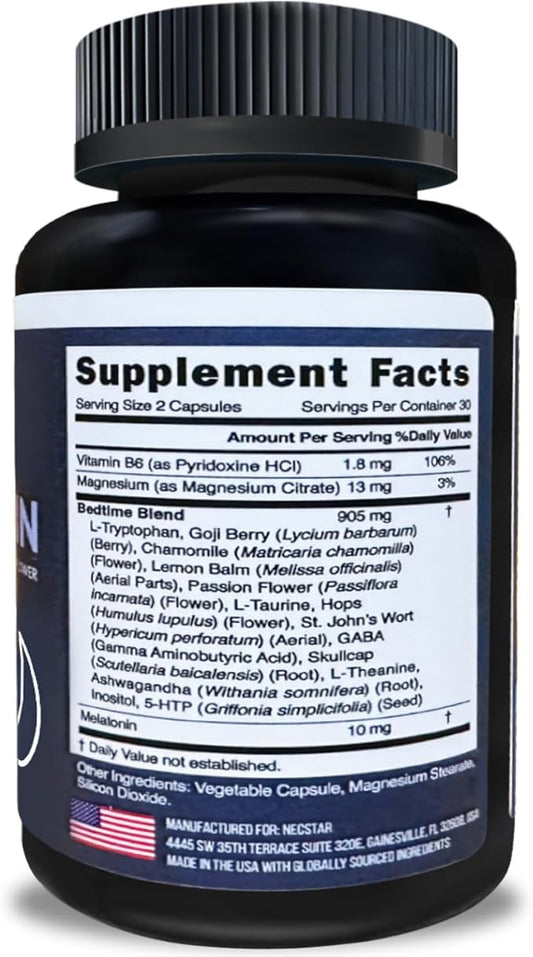 Necstar Sleep Aid, Sleep Support Supplement 10mg, with 60 Vegan