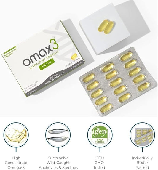 Omax3 Natural Omega 3 Fish Oil 1500 MG Omega3 Fatty 60-Day Supply (2 Boxes)