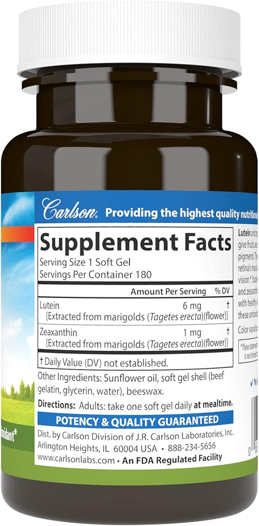 Carlson - Lutein, 6 mg, Healthy 180 Softgels