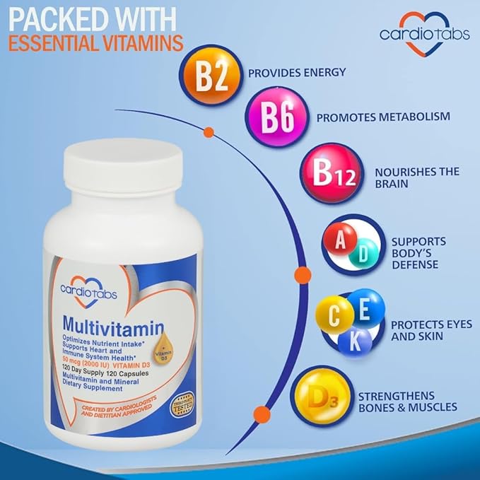 Multivitamin - Heart and Immunity Supplements 2000 IU D3, 120-Count 120-Count Bottle
