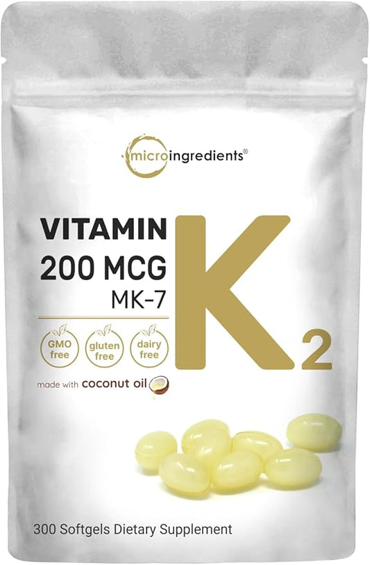 Micro Ingredients Vitamin K2 MK-7 Supplement, 200 mcg 300 Coconut
