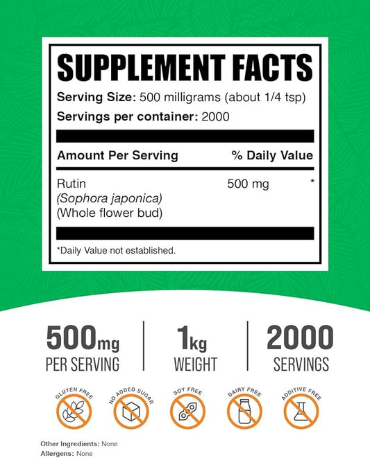BulkSupplements.com Rutin Powder - from Sophora Japonica, Rutin Supplement, Rutin 500mg - Antioxidants Source, Soy Free, 500mg per Serving, 5kg (11 lbs) (Pack of 5)