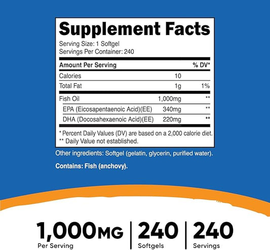Nutricost Fish Oil Omega 3 Softgels (1000mg of 560mg of Omega-3), 240 240 Softgels,