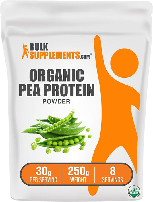BulkSupplements.com Organic Pea Protein Powder - Vegan Protein Powder, Pea Protein Powder - Unflavored, Plant Based Protein - Gluten Free, 30g per Serving, 250g (8.8 oz) (Pack of 1)