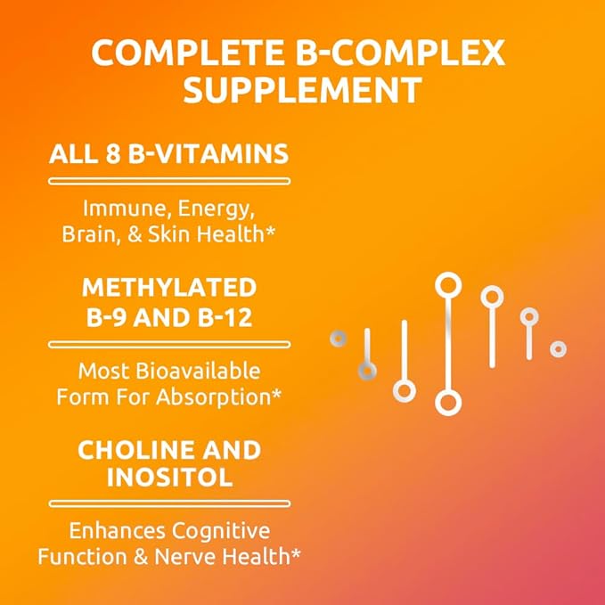 Vitamin B-Complex - All B Vitamins B12, B6, B6, B9 B9 Folic 90 Vegan