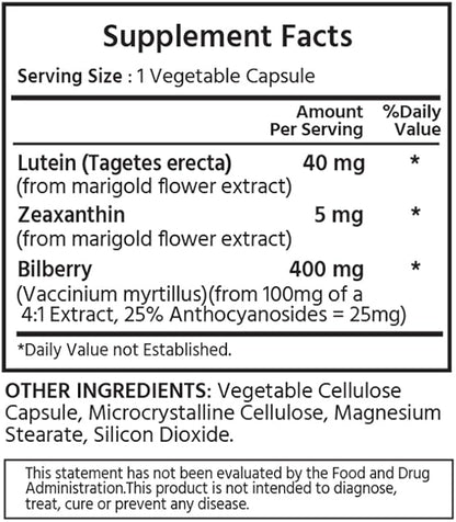 Premium Lutein & Zeaxanthin with Bilberry 120 Vegetable (4 Month